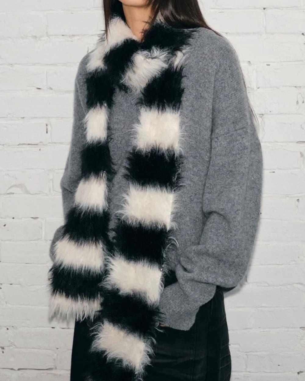 Grunge Aesthetic Fuzzy Striped Scarf — view 2 Grunge Aesthetic Fuzzy Striped Scarf — view 2