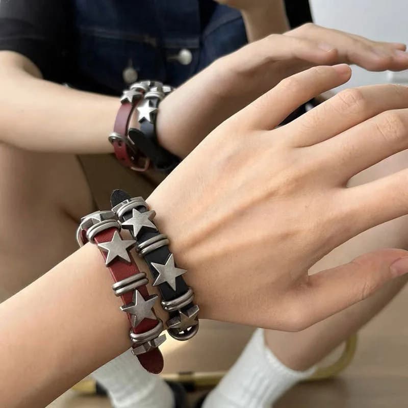 Grunge Aesthetic Star Leather Bracelet — view 2 Grunge Aesthetic Star Leather Bracelet — view 2