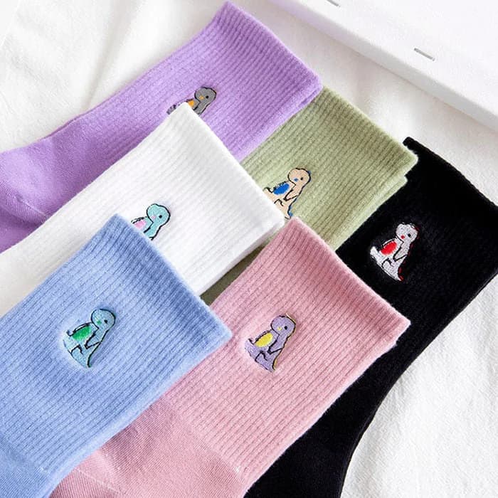 Dino Embroidery Pastel Socks — view 2 Dino Embroidery Pastel Socks — view 2