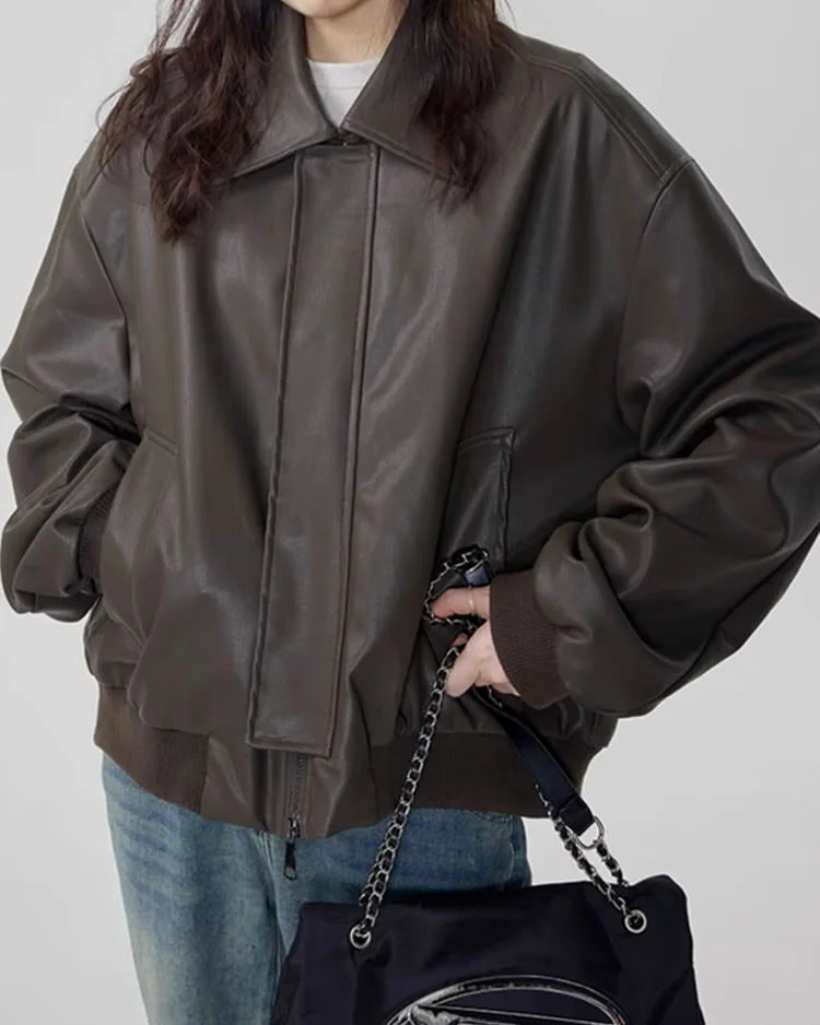 Grunge Sleaze Leather Bomber Jacket — view 2 Grunge Sleaze Leather Bomber Jacket — view 2