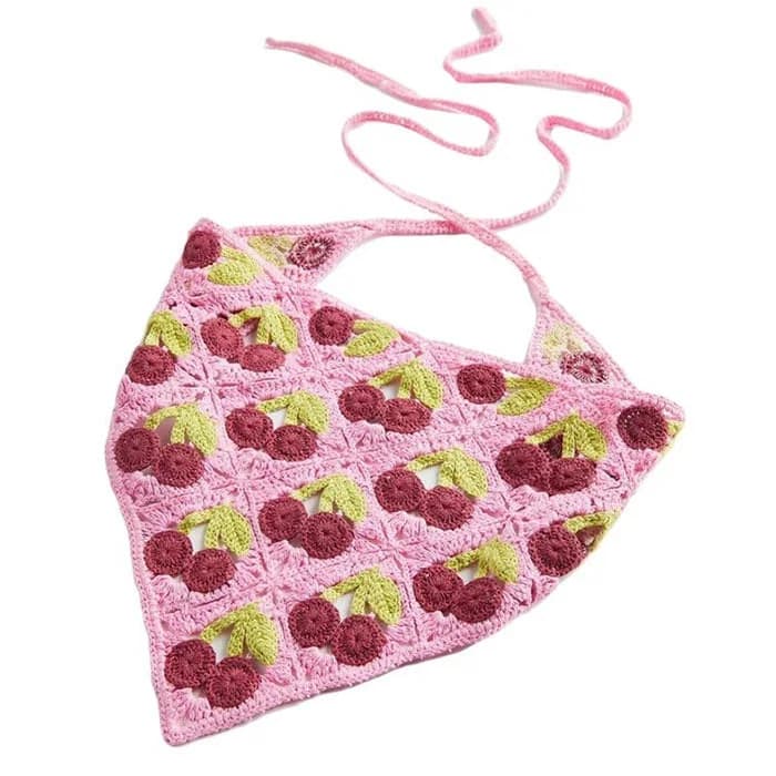 Cherry Crochet Hair Scarf — view 2 Cherry Crochet Hair Scarf — view 2