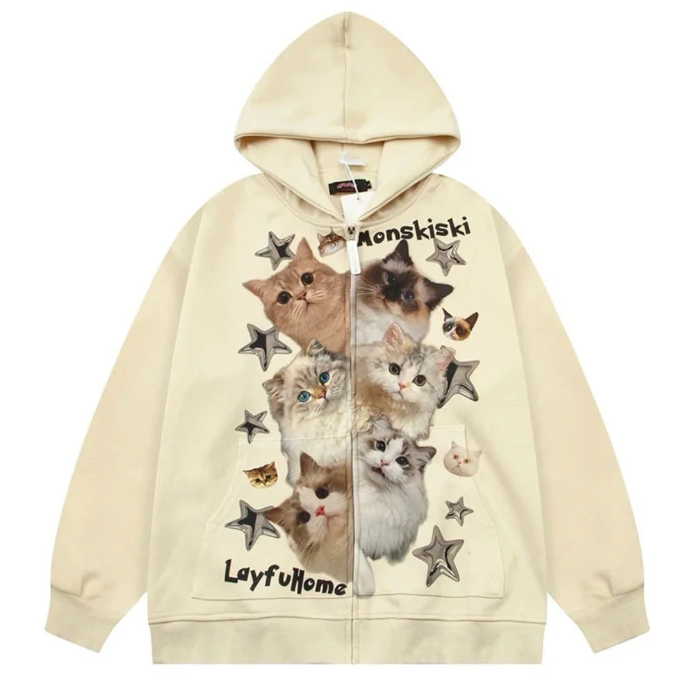 Kitten Print Oversized Hoodie — view 2 Kitten Print Oversized Hoodie — view 2