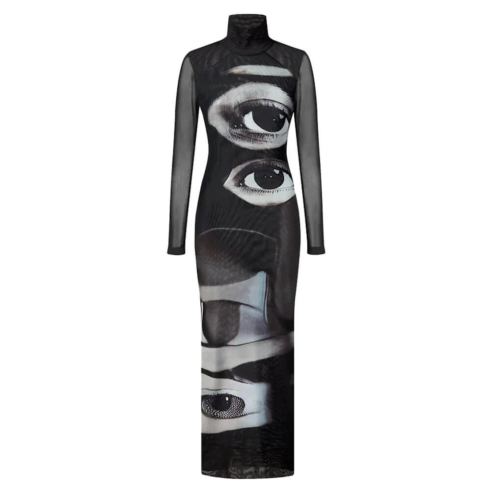 Grunge Aesthetic Eyes Print Maxi Dress — view 1 Grunge Aesthetic Eyes Print Maxi Dress — view 1