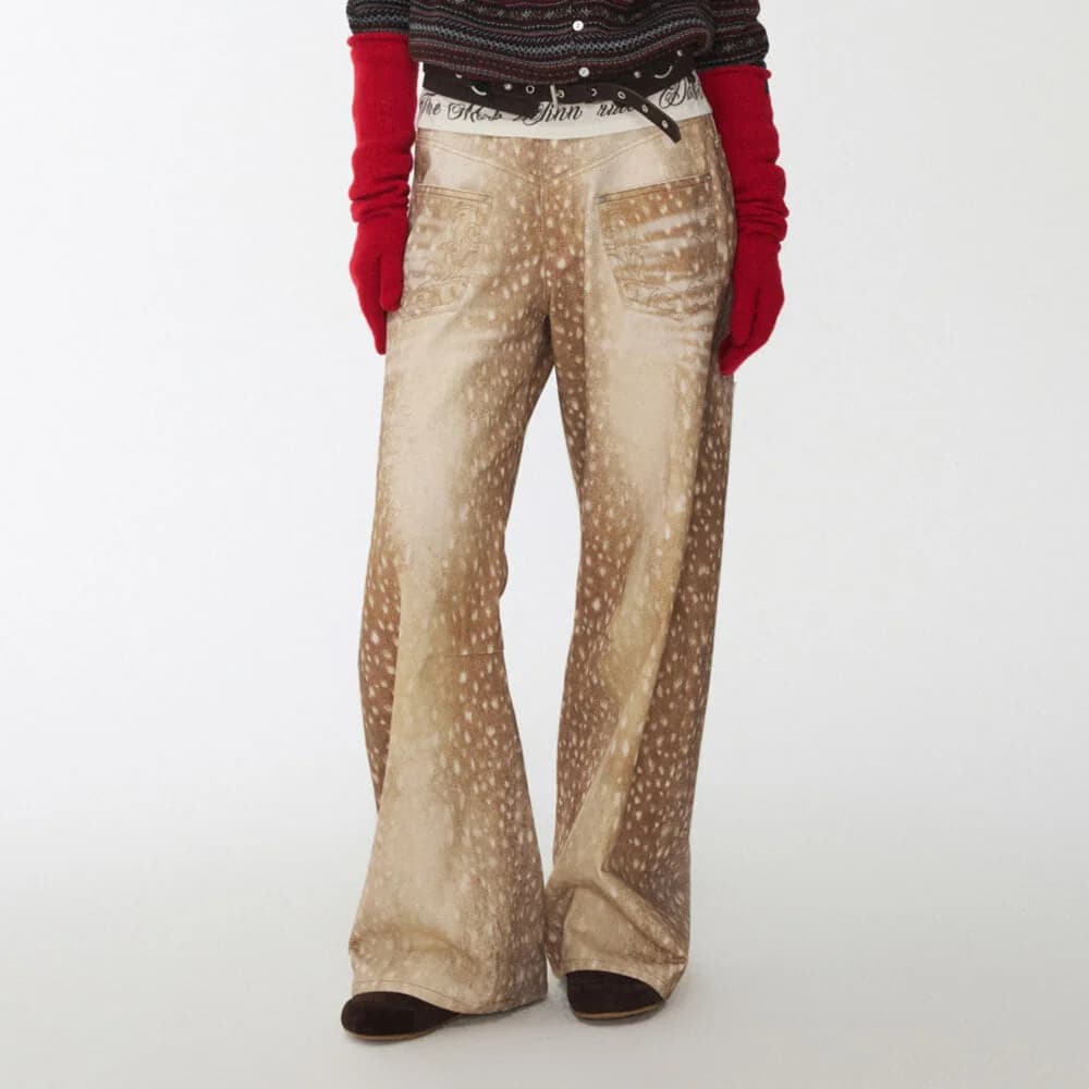 Deer Print Wide Leg Jeans — view 2 Deer Print Wide Leg Jeans — view 2