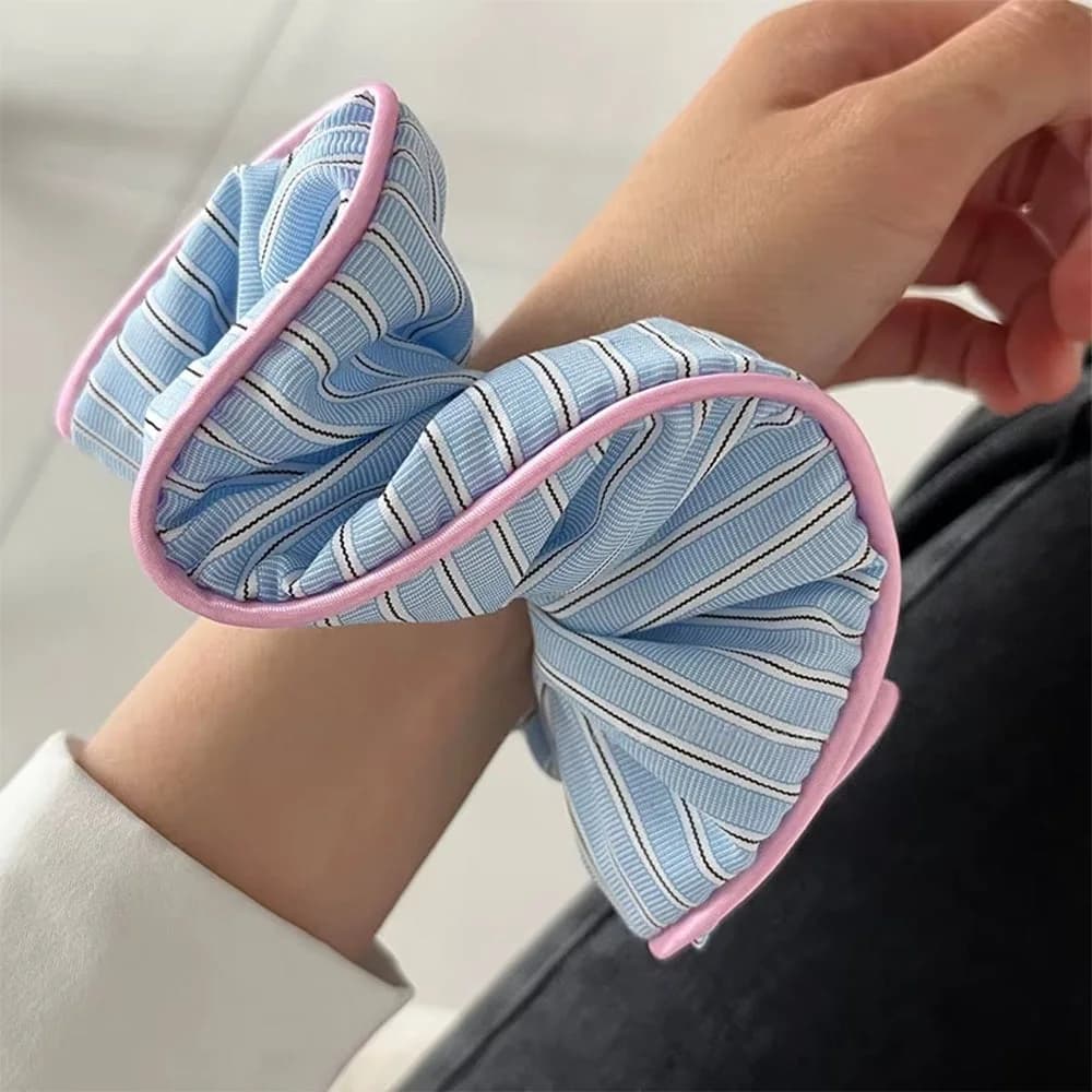 Pastel Stripe Pajama Style Scrunchies — view 3 Pastel Stripe Pajama Style Scrunchies — view 3