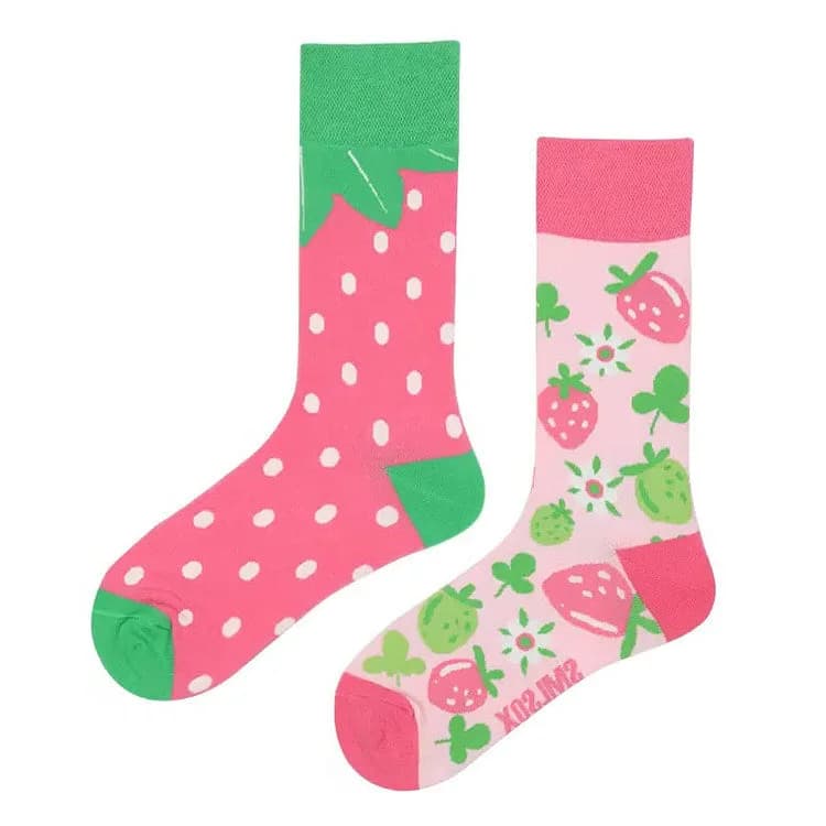 Strawberry Mismatched Socks — view 1 Strawberry Mismatched Socks — view 1