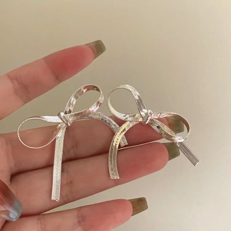 Vintage Aesthetic Chain Bow Earrings — view 2 Vintage Aesthetic Chain Bow Earrings — view 2