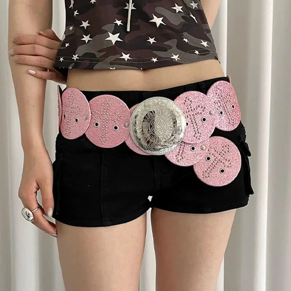Y2K Pink Cross Oversized Belt — view 2 Y2K Pink Cross Oversized Belt — view 2