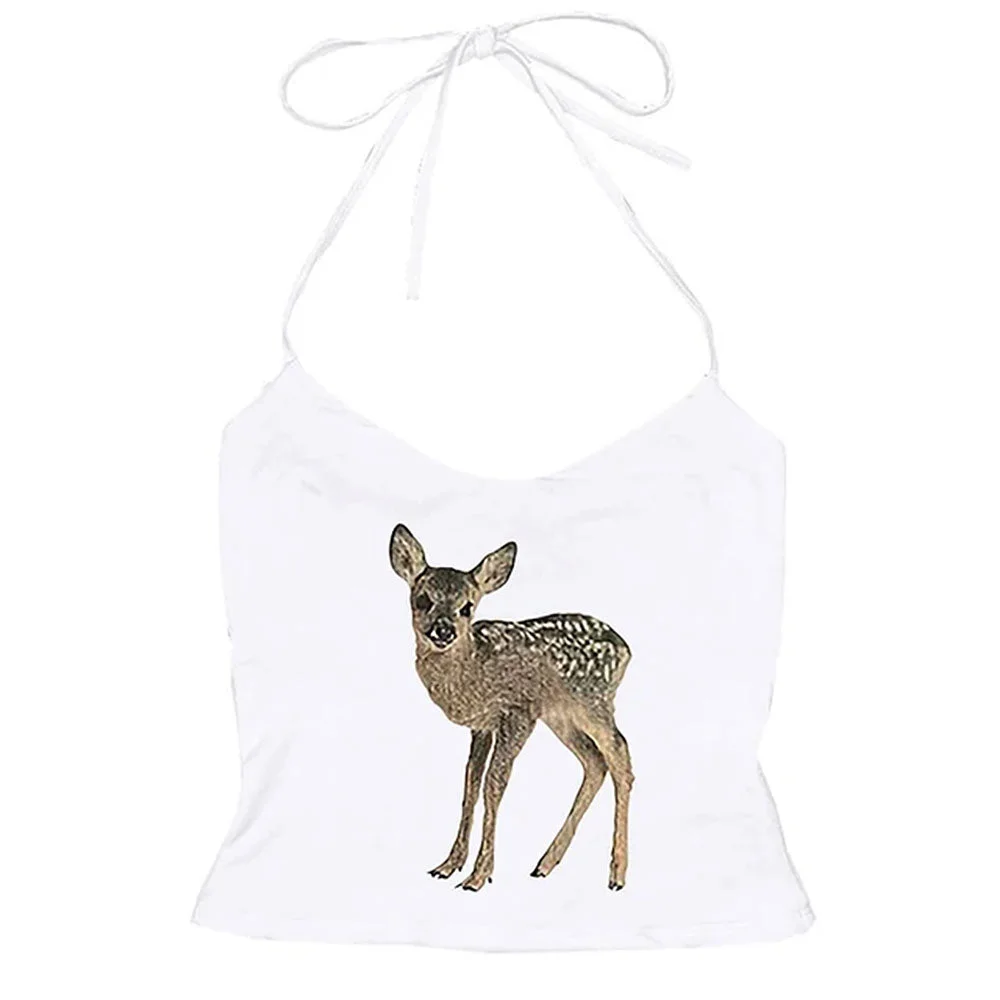 Fawn Print Y2K Halter Top — view 2 Fawn Print Y2K Halter Top — view 2