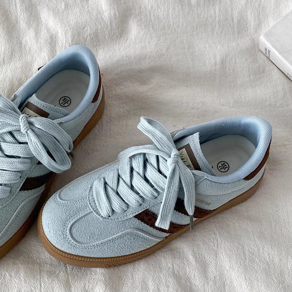 Dusty Blue & Brown Stripe Sneakers — view 3 Dusty Blue & Brown Stripe Sneakers — view 3