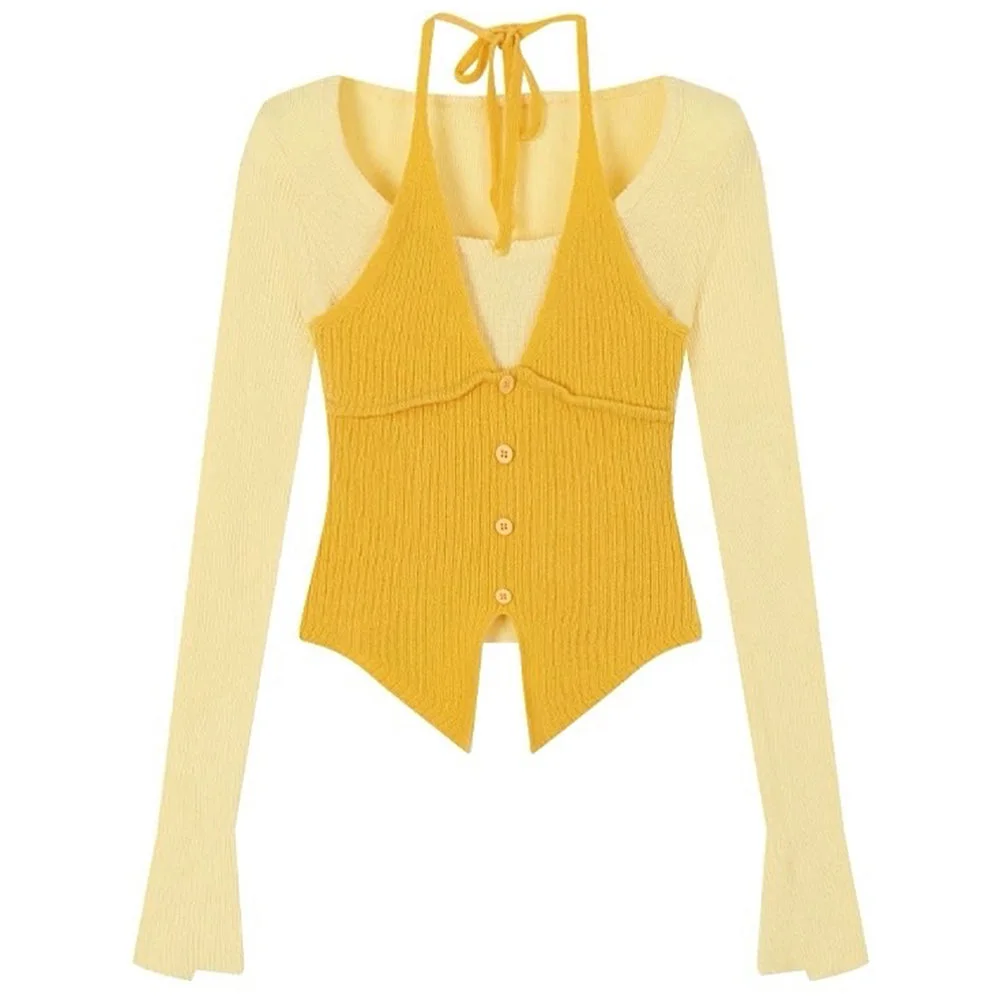 Springtime Layered Halter Knit Top — view 1 Springtime Layered Halter Knit Top — view 1