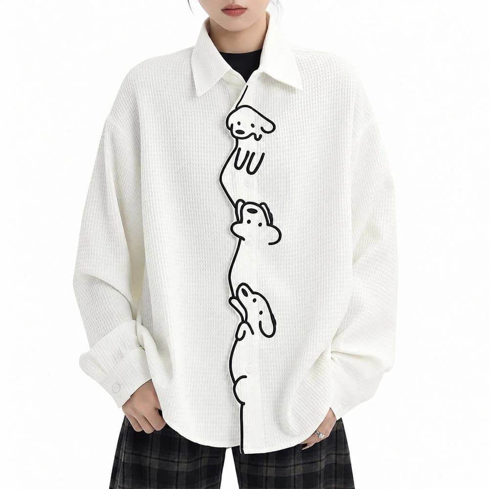 Puppy on Duty Dog Embroidery Button Up Shirt — view 1 Puppy on Duty Dog Embroidery Button Up Shirt — view 1