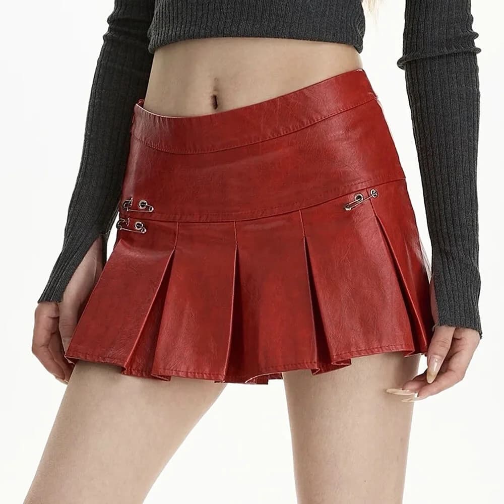 Leather Mini Skirt with Safety Pins — view 3 Leather Mini Skirt with Safety Pins — view 3
