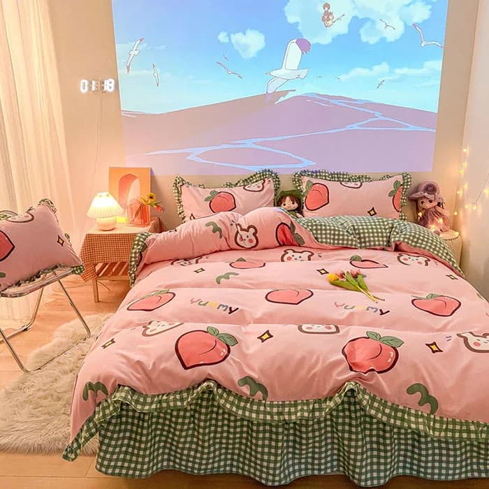 Kawaii Peach Bedding Set π β view 2 Kawaii Peach Bedding Set π β view 2