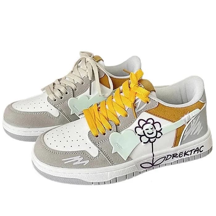 Yellow & Grey Flower Sneakers — view 1 Yellow & Grey Flower Sneakers — view 1