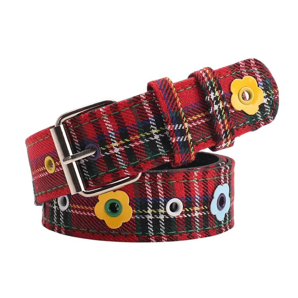 Indie Flower Plaid Belt — view 1 Indie Flower Plaid Belt — view 1