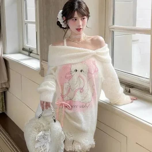 Pink Kitten Off Shoulder Ruched Sweater — view 1 Pink Kitten Off Shoulder Ruched Sweater — view 1