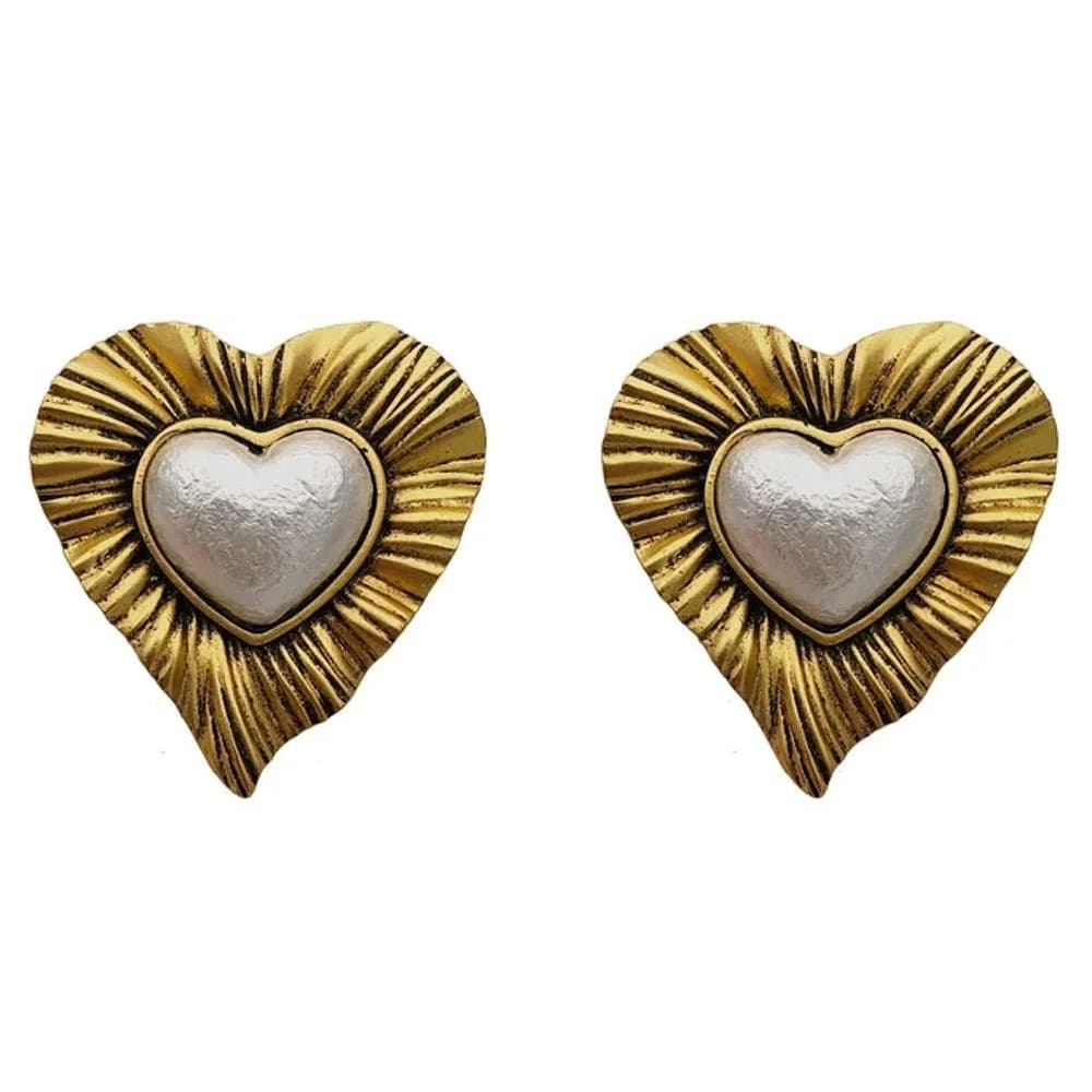 Vintage Pearl Heart Earrings — view 1 Vintage Pearl Heart Earrings — view 1