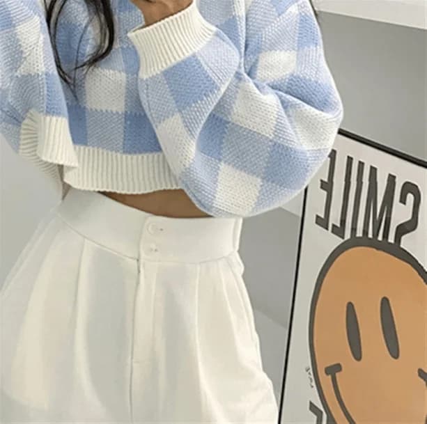 Plaid Preppy Cropped Sweater — view 2 Plaid Preppy Cropped Sweater — view 2