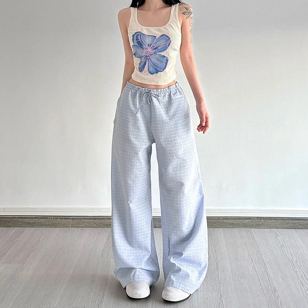 Baby Blue Gingham Wide-Leg Pants — view 2 Baby Blue Gingham Wide-Leg Pants — view 2