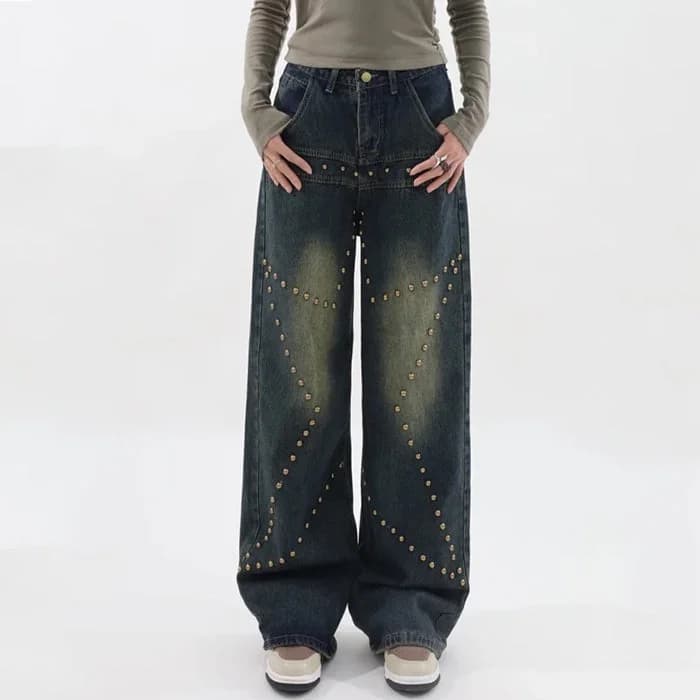 Brown Star Rivet Jeans — view 2 Brown Star Rivet Jeans — view 2