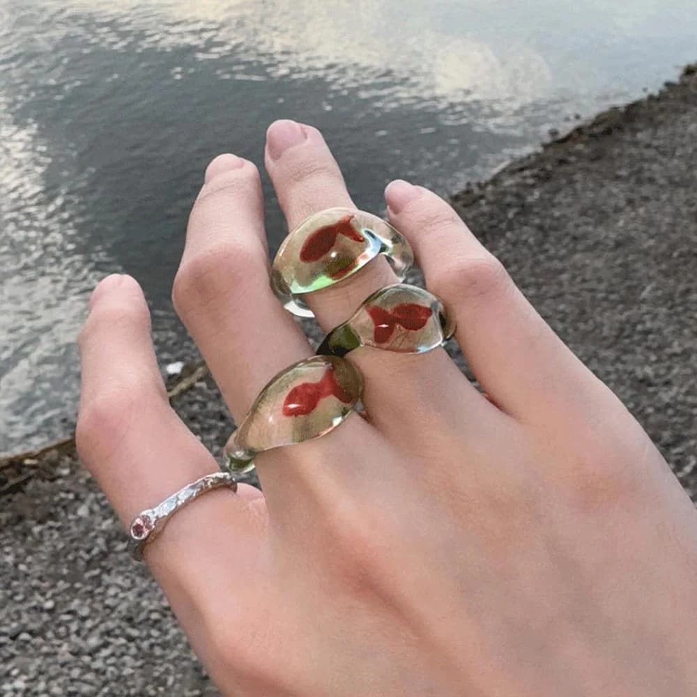 Goldfish Clear Resin Ring — view 1 Goldfish Clear Resin Ring — view 1