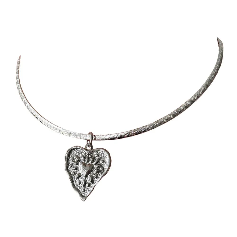 Silver Heart Coin Necklace — view 1 Silver Heart Coin Necklace — view 1