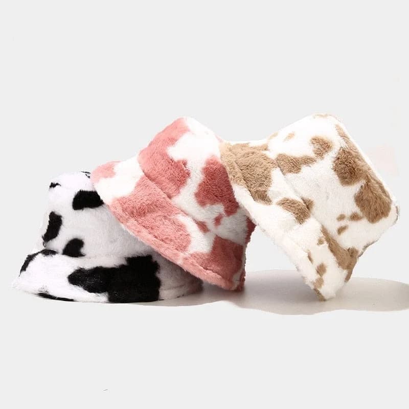 Cow Print Plush Bucket Hat — view 2 Cow Print Plush Bucket Hat — view 2