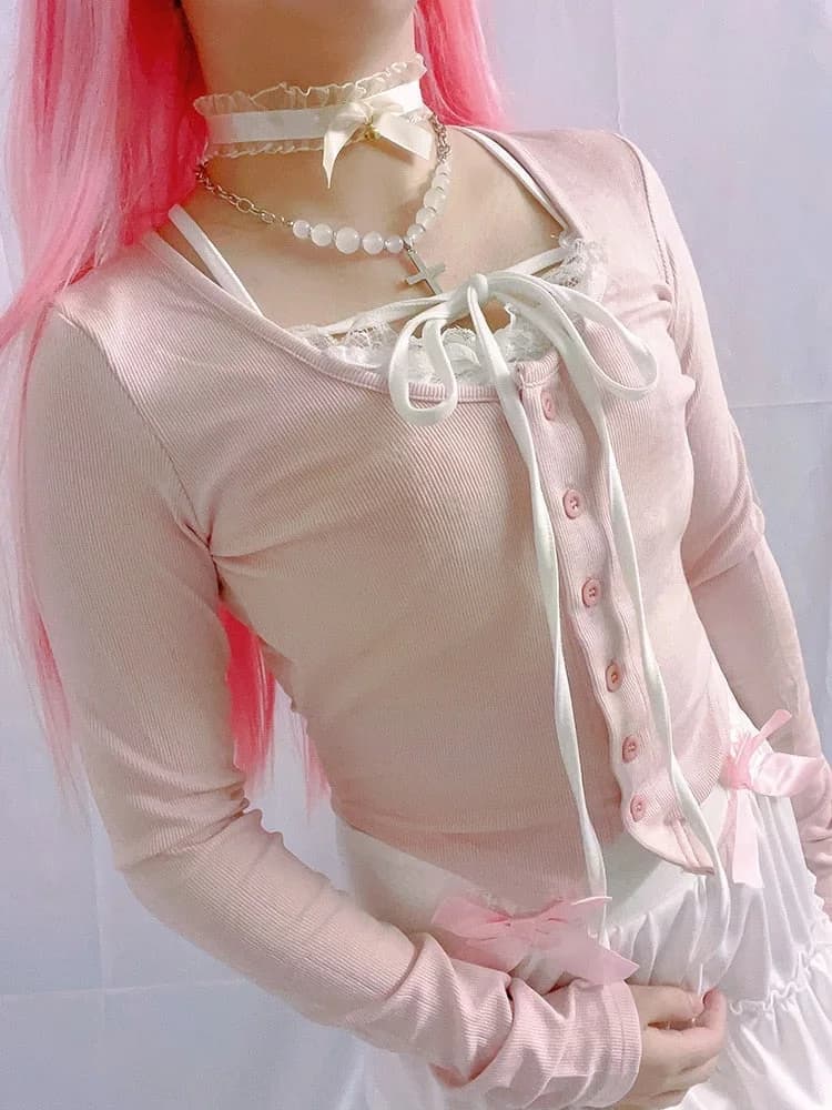 Pink Button Up Lace Cardigan — view 2 Pink Button Up Lace Cardigan — view 2