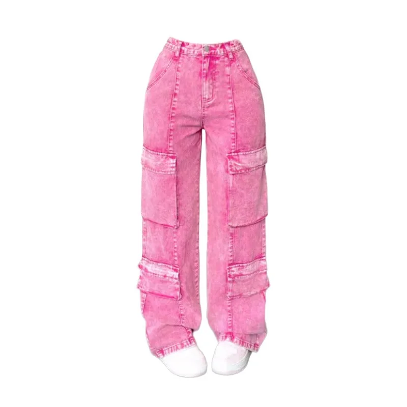 Pink Y2K Wide Leg Baggy Jeans — view 1 Pink Y2K Wide Leg Baggy Jeans — view 1