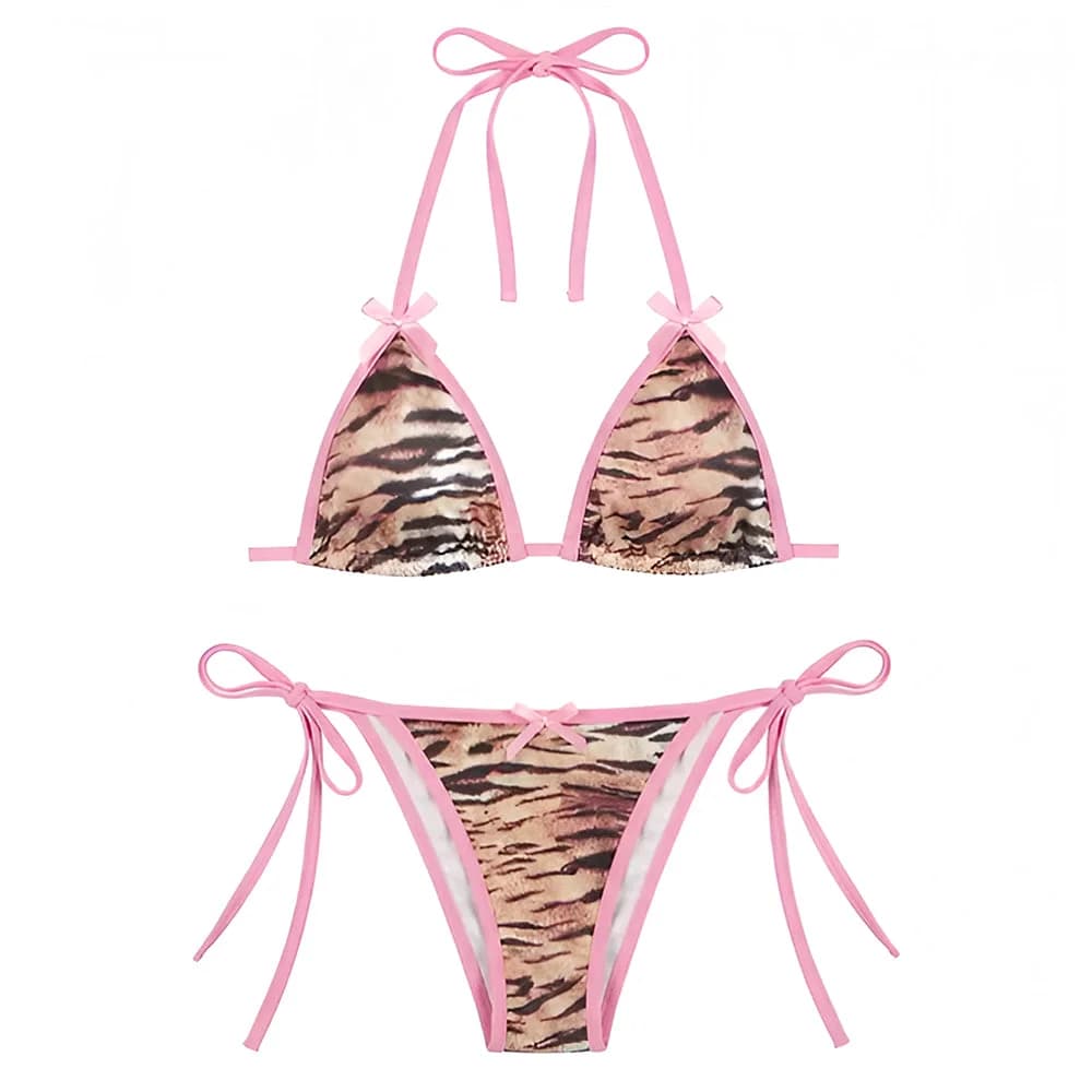 Tiger Print Pink Y2K Bikini Set — view 1 Tiger Print Pink Y2K Bikini Set — view 1