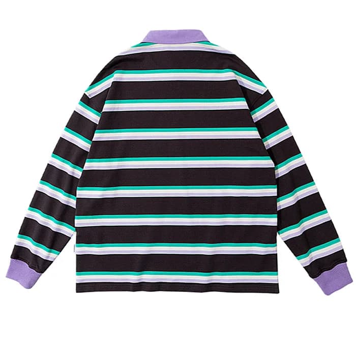 Grape & Mint Stripe Rugby Polo Shirt — view 2 Grape & Mint Stripe Rugby Polo Shirt — view 2