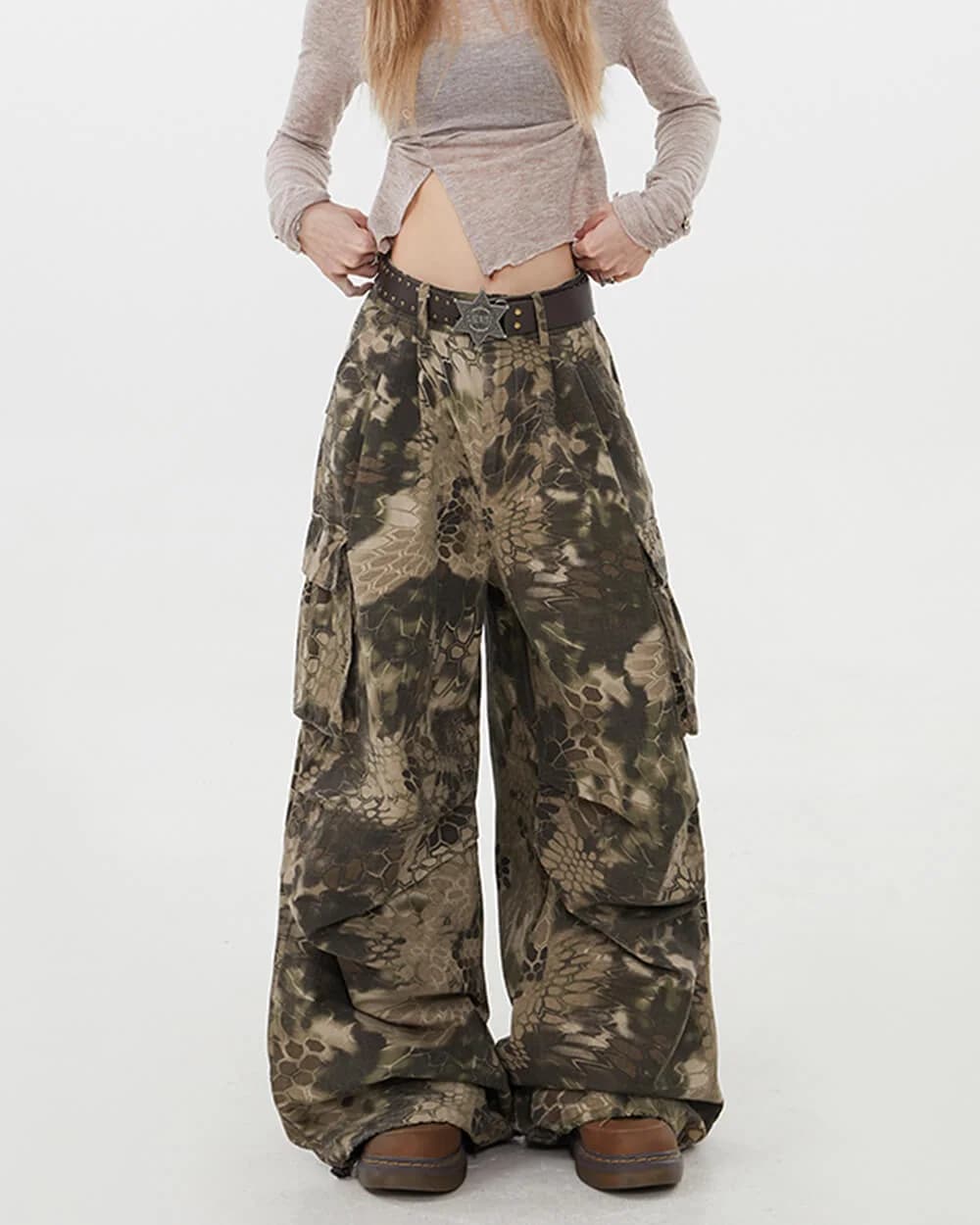 Snake Print Wide Leg Cargo Pants — view 2 Snake Print Wide Leg Cargo Pants — view 2