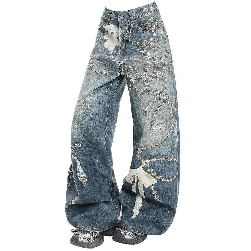 Coquette Bow Chain Print Jeans — view 1 Coquette Bow Chain Print Jeans — view 1