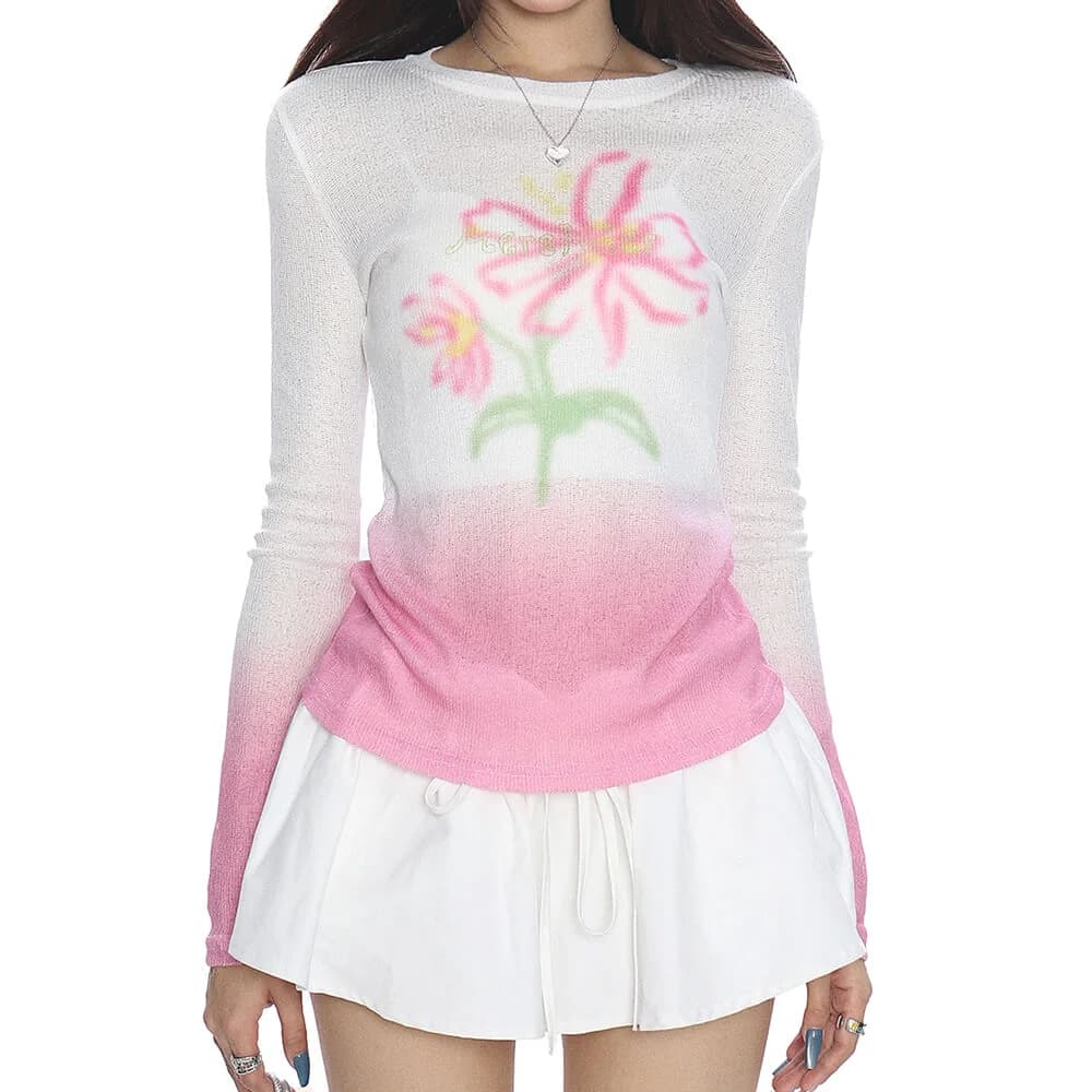 Indie Flower Gradient Knit Top — view 2 Indie Flower Gradient Knit Top — view 2