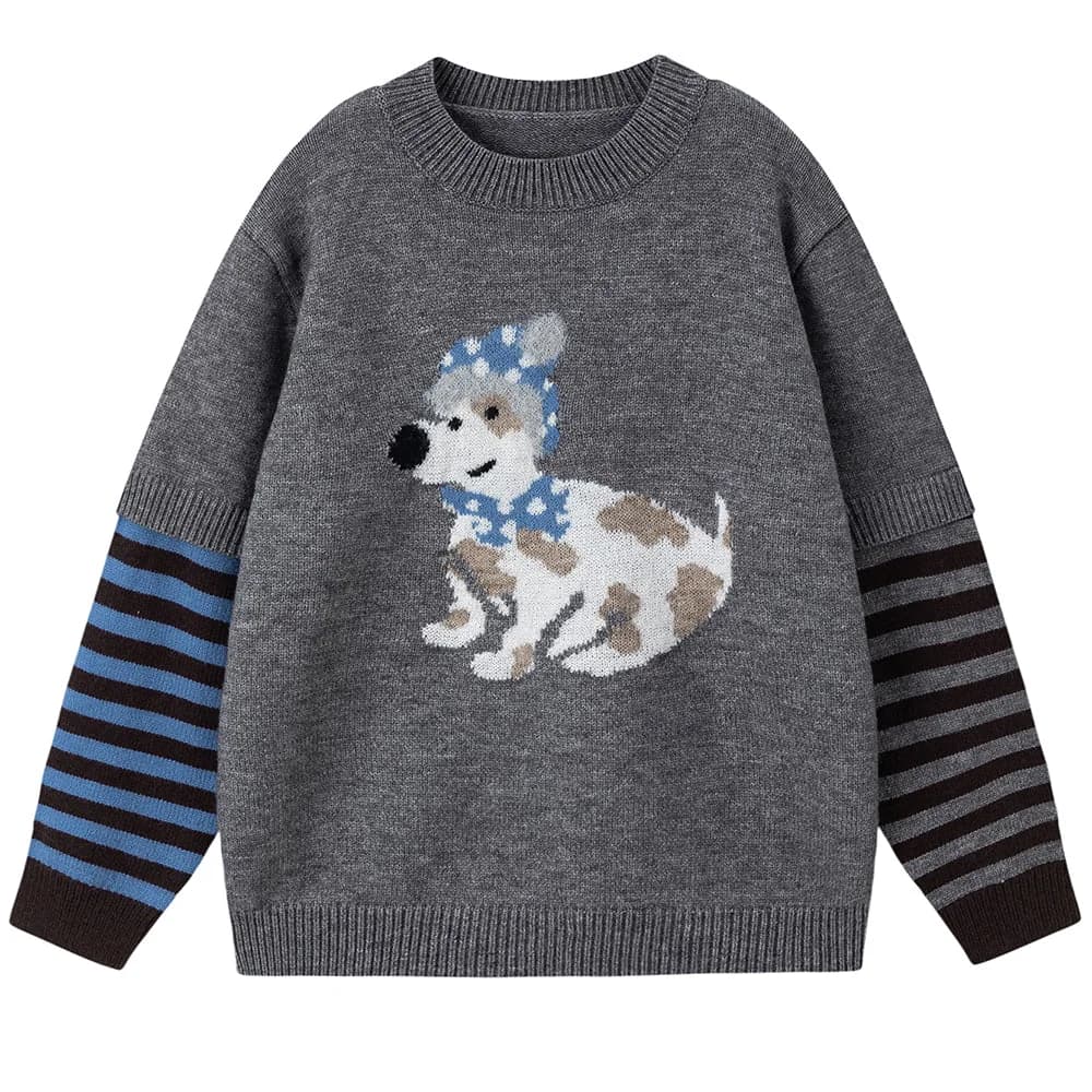 Puppy Print Striped Sleeve Jumper — view 2 Puppy Print Striped Sleeve Jumper — view 2