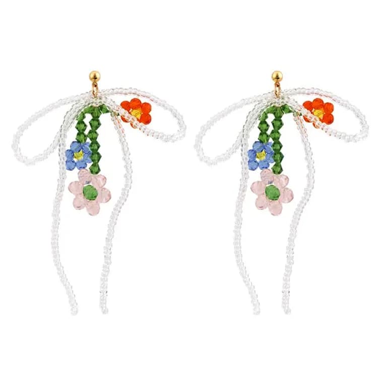 Beaded Bow & Flower Earrings — view 1 Beaded Bow & Flower Earrings — view 1
