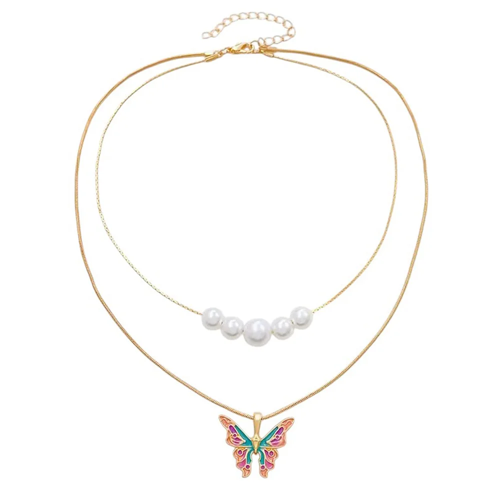 Butterfly Pearl Layered Necklace — view 2 Butterfly Pearl Layered Necklace — view 2