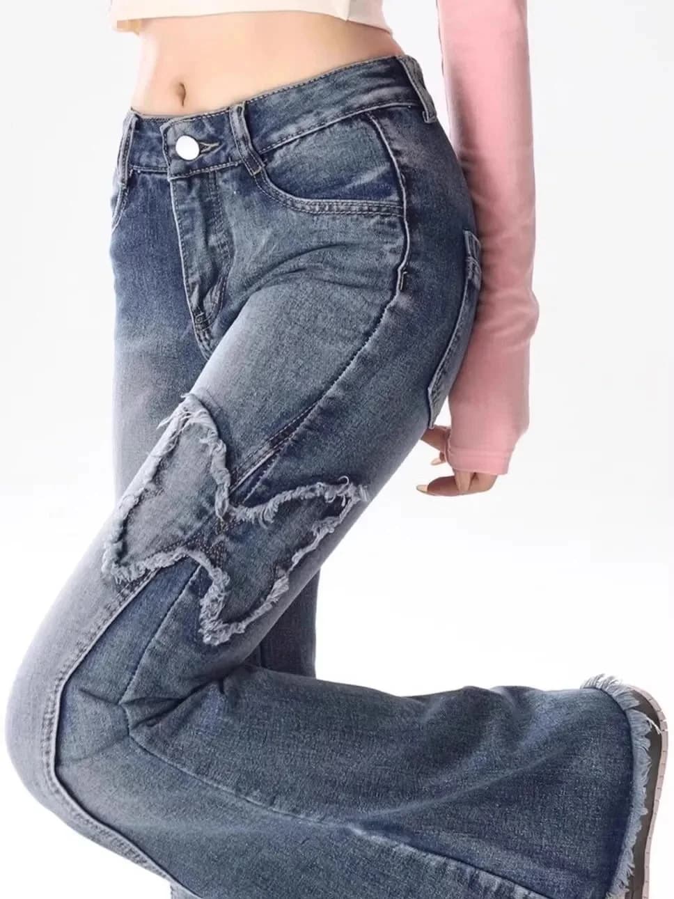 Frayed Butterfly Flared Jeans — view 2 Frayed Butterfly Flared Jeans — view 2