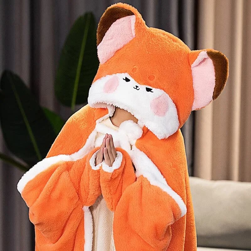 Lovely Orange Fox Plush Cape Hoodie Blanket — view 2 Lovely Orange Fox Plush Cape Hoodie Blanket — view 2