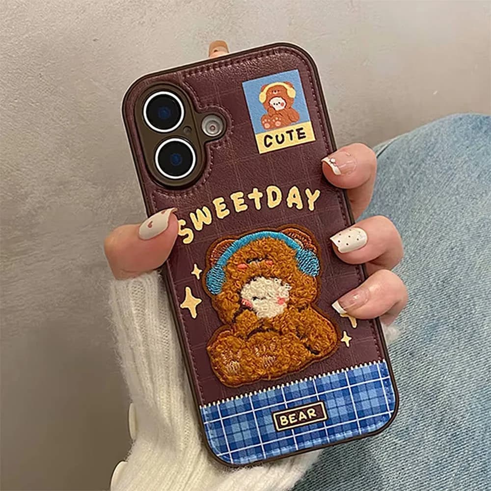 Cute Bear Embroidery iPhone Case — view 2 Cute Bear Embroidery iPhone Case — view 2