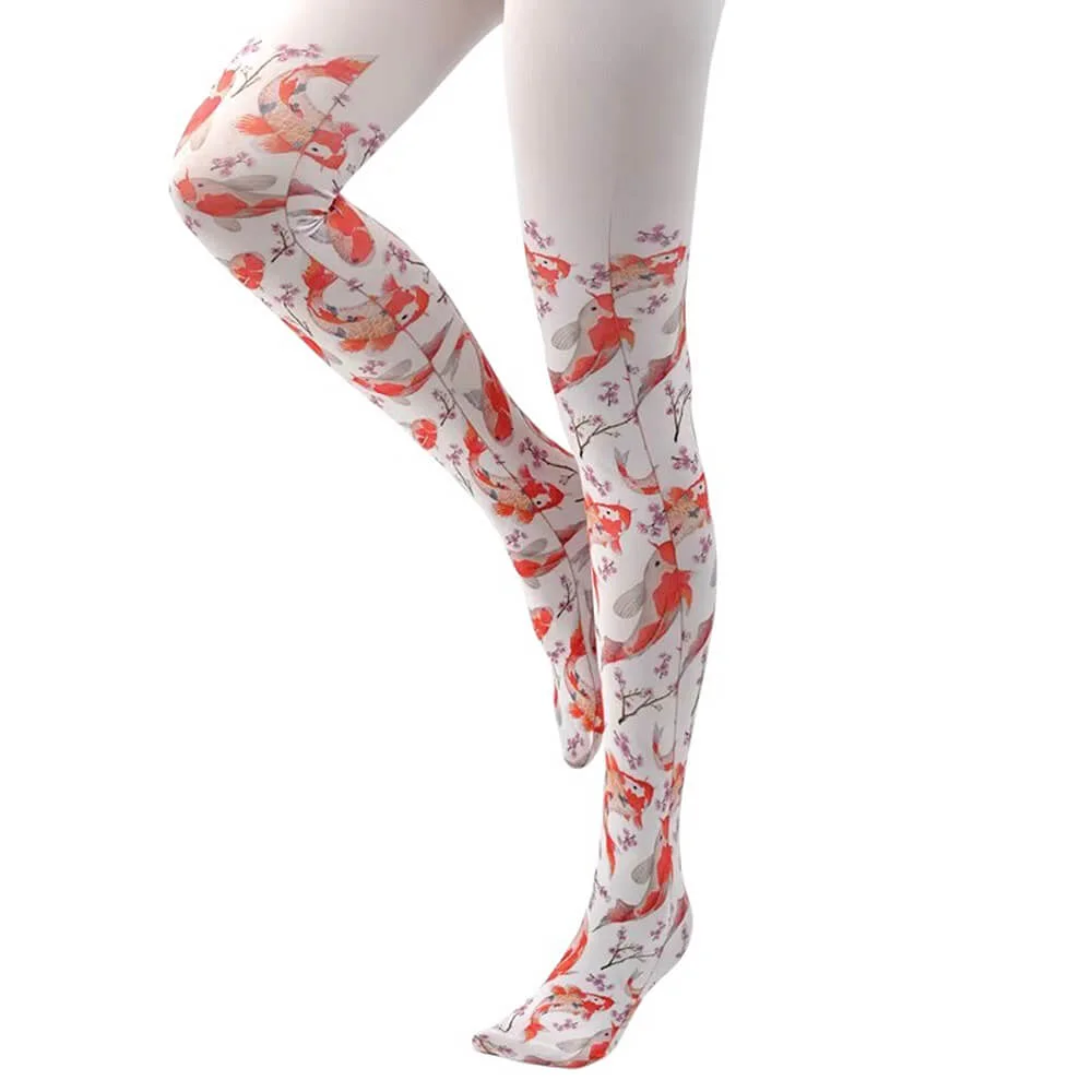 Koi Fish Print Tights — view 2 Koi Fish Print Tights — view 2