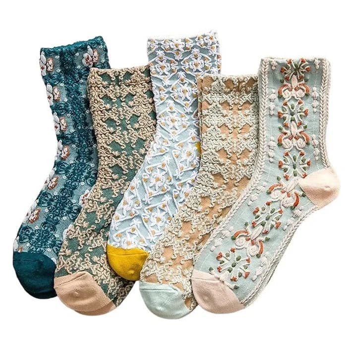 Cottagecore Aesthetic Embroidered Socks — view 1 Cottagecore Aesthetic Embroidered Socks — view 1