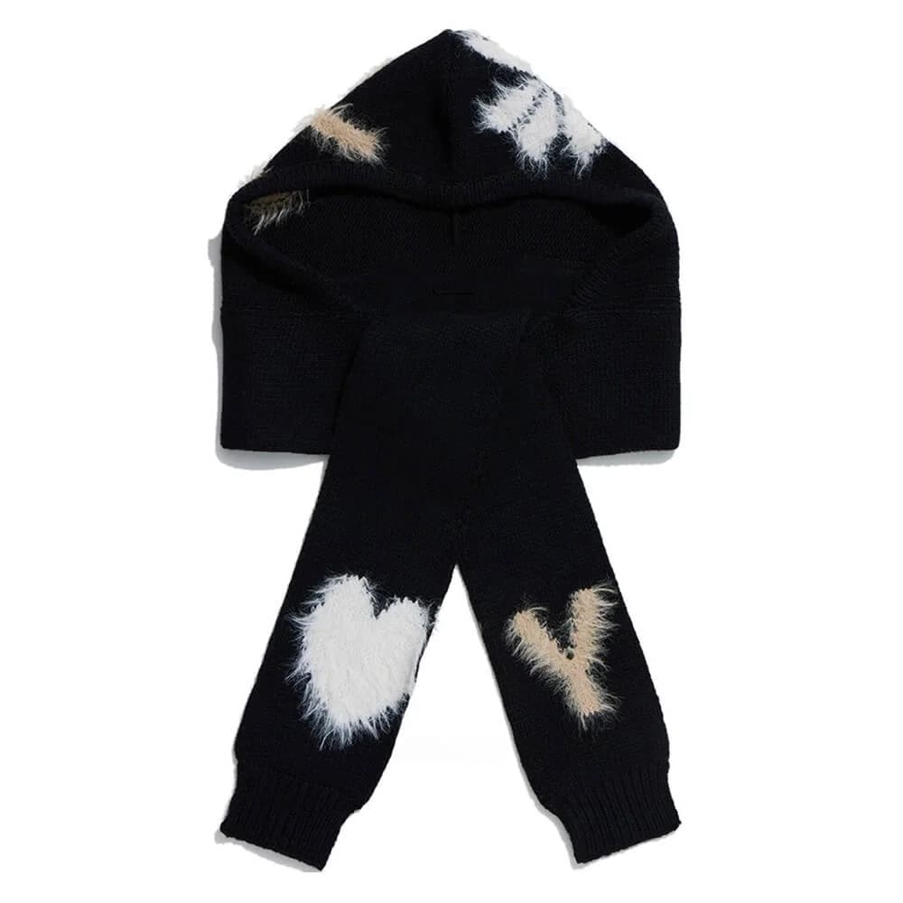 Fuzzy Heart Knit Hooded Scarf — view 1 Fuzzy Heart Knit Hooded Scarf — view 1