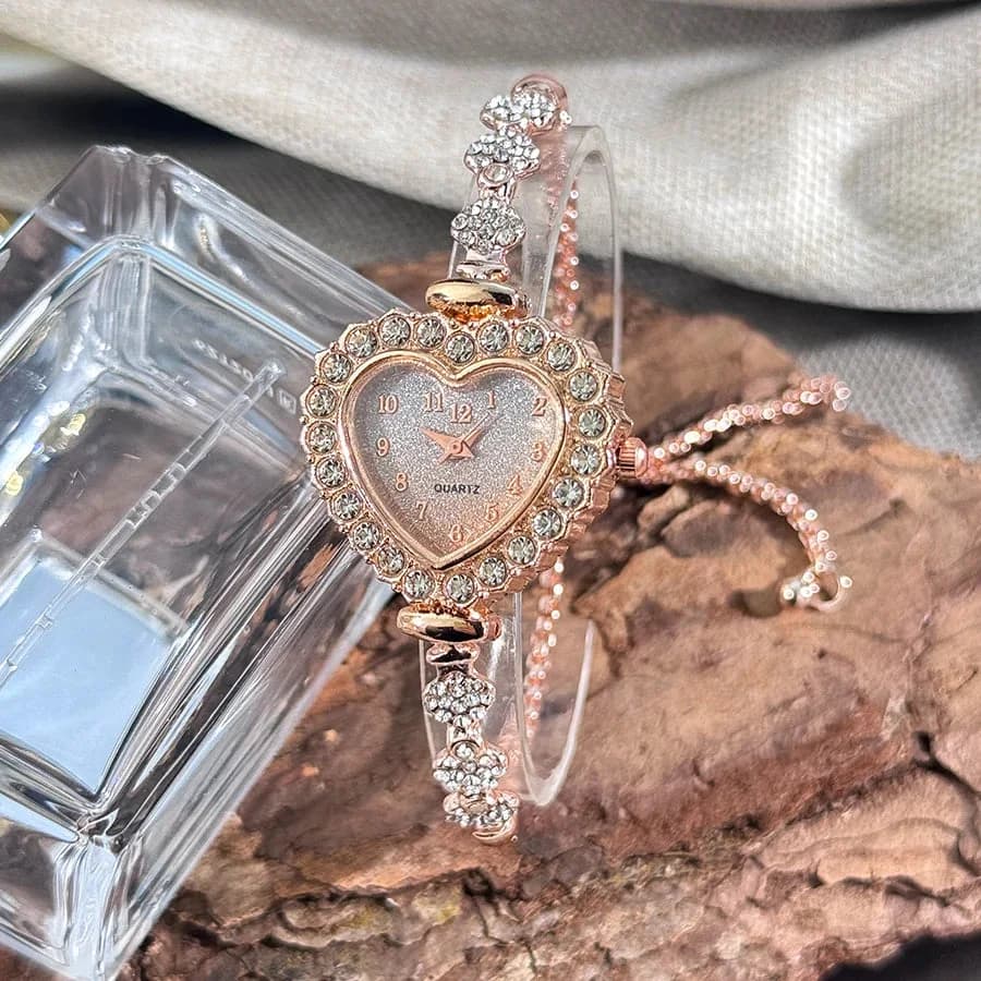 Rhinestone Heart Bracelet Watch — view 2 Rhinestone Heart Bracelet Watch — view 2