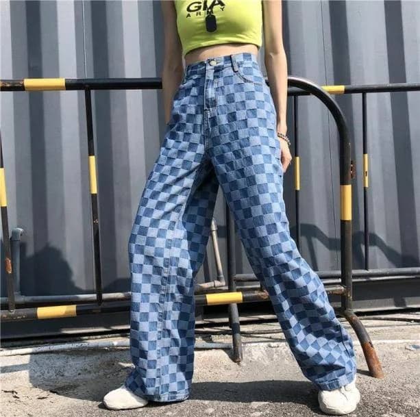 90s Blue Checkered Jeans — view 2 90s Blue Checkered Jeans — view 2