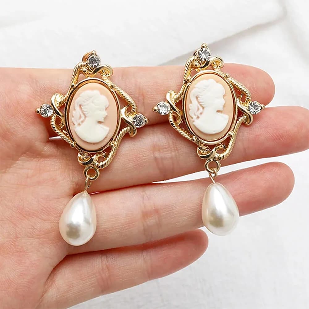 Vintage Style Cameo Earrings — view 2 Vintage Style Cameo Earrings — view 2