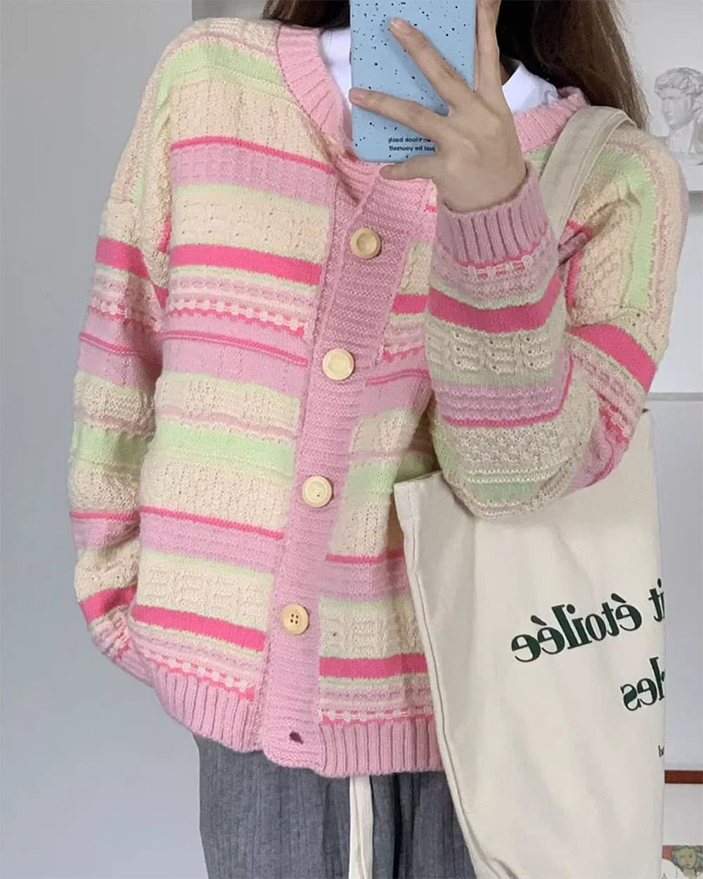 Teen Craft Pastel Striped Knit Cardigan — view 3 Teen Craft Pastel Striped Knit Cardigan — view 3