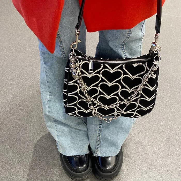 Heart Print Chain Bag — view 2 Heart Print Chain Bag — view 2
