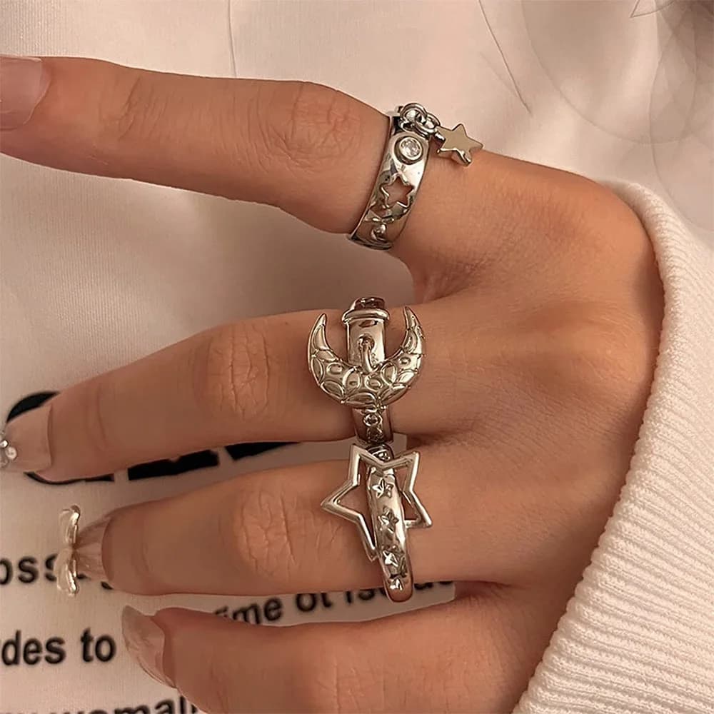 Stars & Moon Aesthetic Ring Set — view 2 Stars & Moon Aesthetic Ring Set — view 2